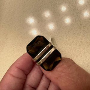 Brown gem stone and sliver rhodium-plated statement ring I size 10